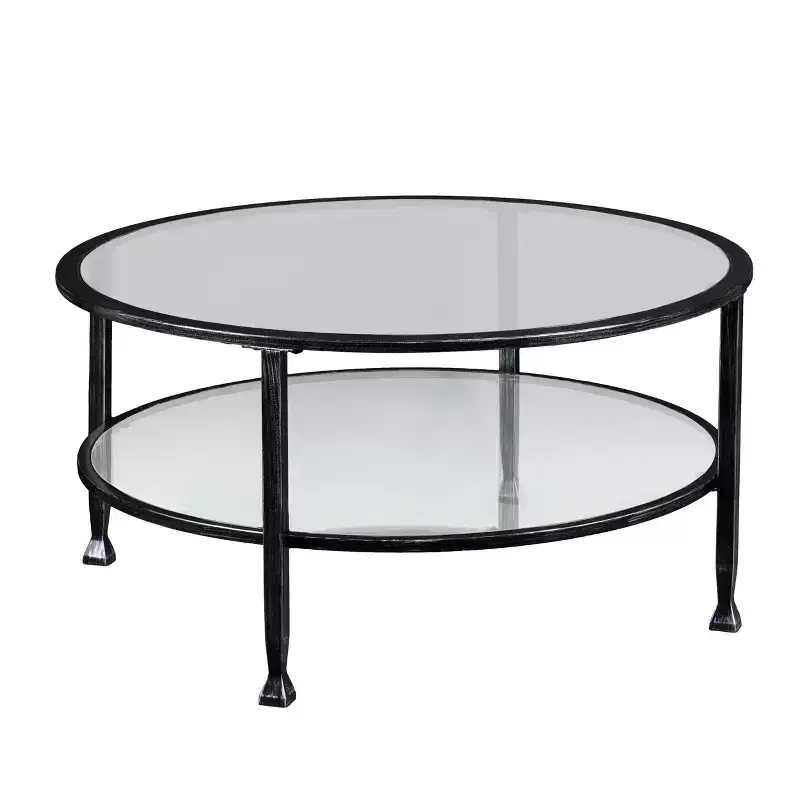 Jaymes Metal/Glass Round Cocktail Table - Black - SEI