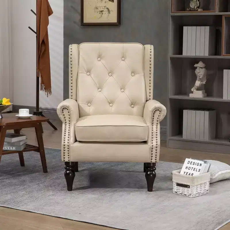 CLIHOME Wood Frame Armchair, Modern Accent Chair Lounge Chair with Sturdy Wood Legs