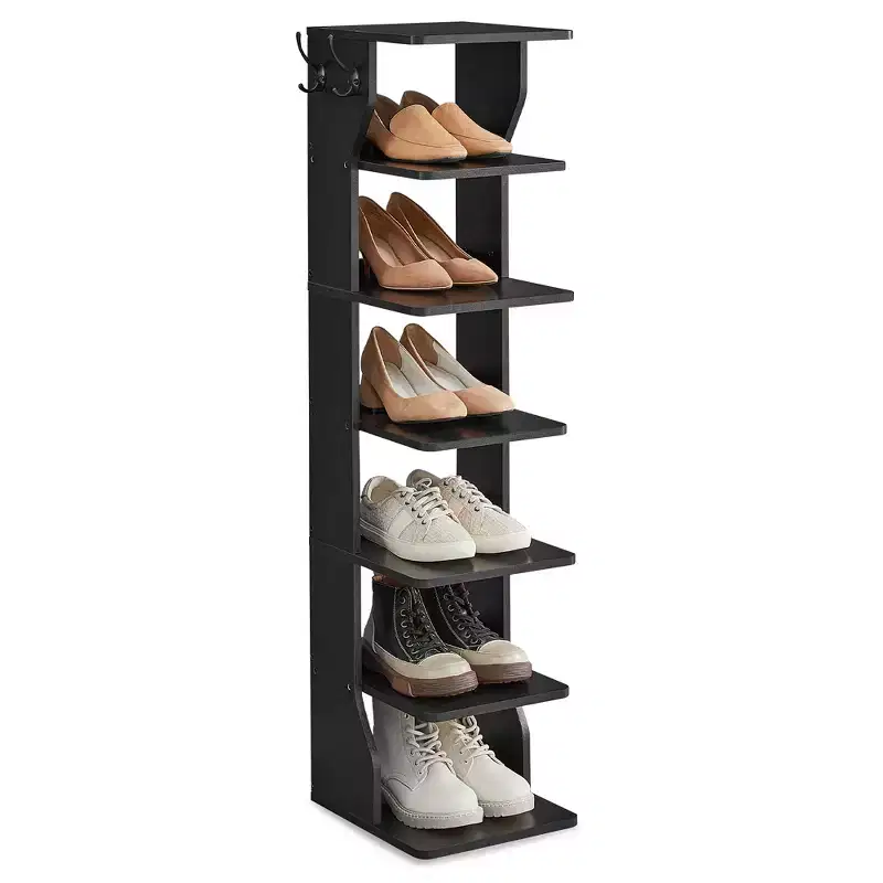 7-Tier Vertical Shoe Rack, 43.5 Tall Narrow Shoe Organizer with 2 Hooks & Anti-Tip Kit, Space-Saving Corner Shelf for Entryway Bedroom