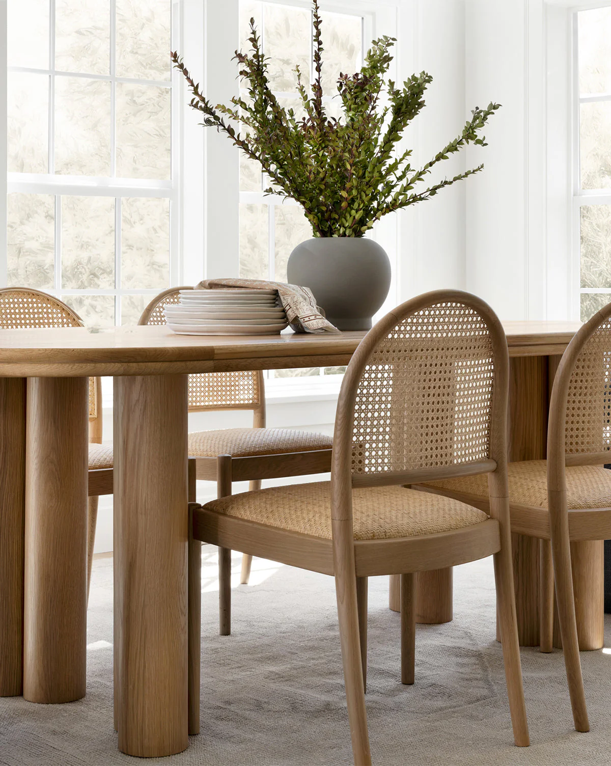 Coastal Oak & Cane Dining Chair with Natural Woven Seat for Dining Room