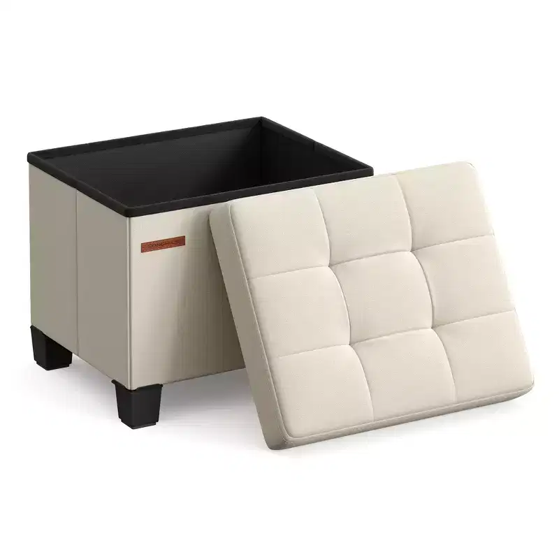 SONGMICS Storage Ottoman, Small Ottoman Foot Rest with Legs, 12.6 x 15.8 x 13.2 Inches, Ottoman with Storage, Load up to 660 lb