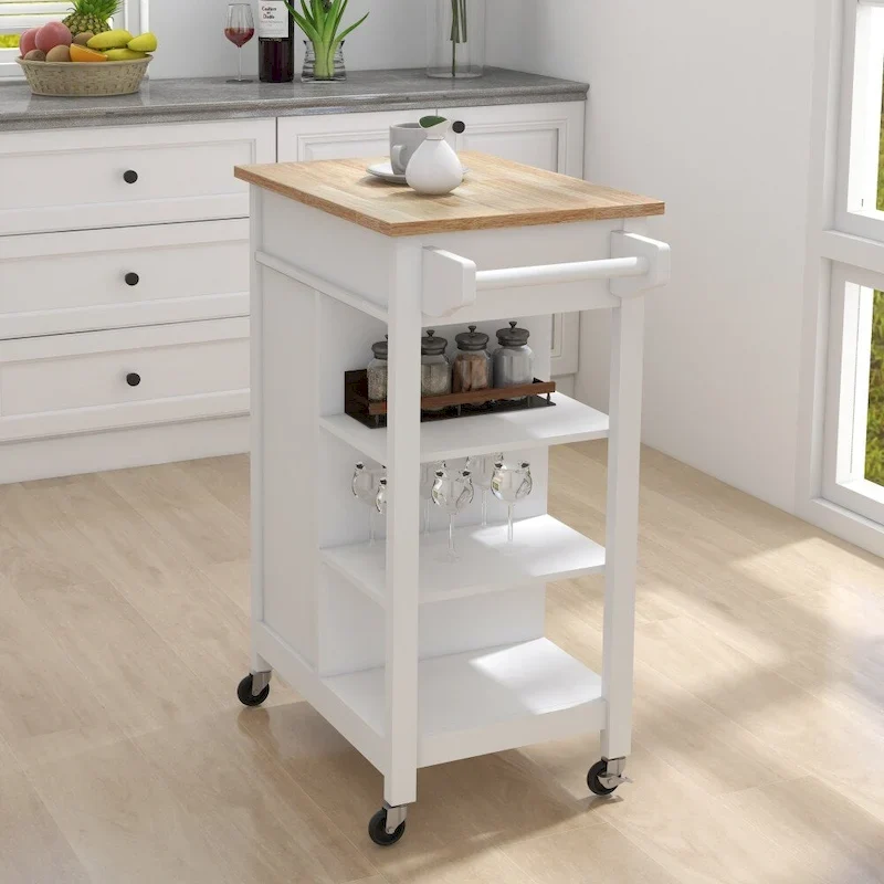 Kitchen Rolling Trolley Cart with Adjustable Shelves and Towel Rack
