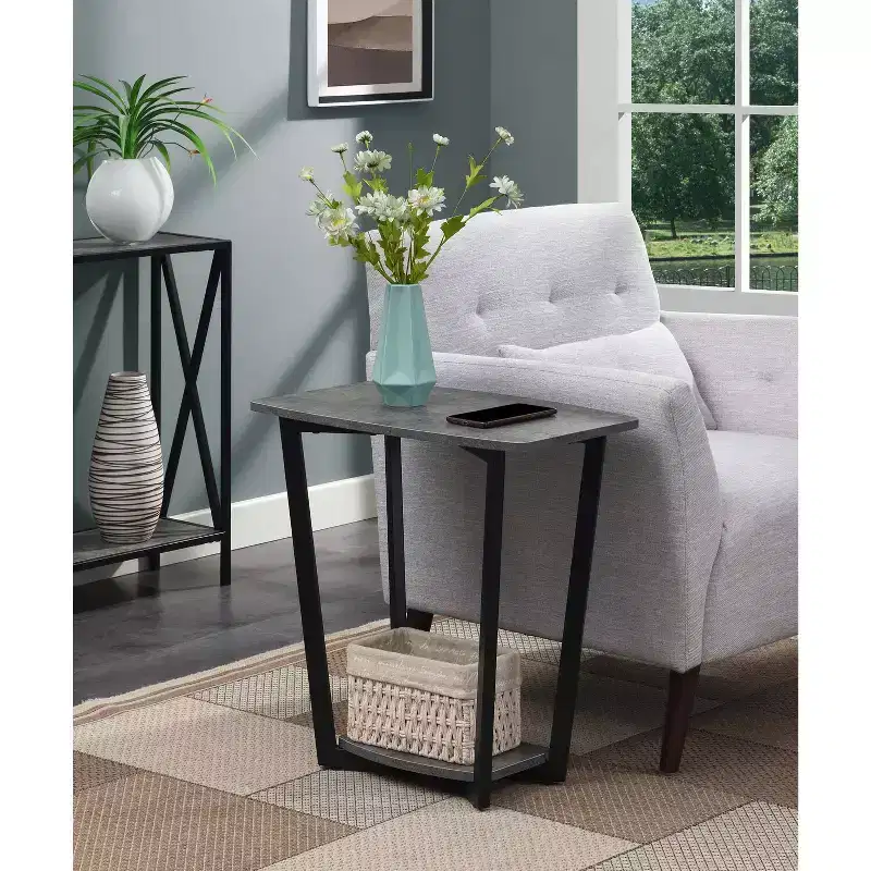 Industrial Rectangle Metal End Table with Bottom Shelf - Gray