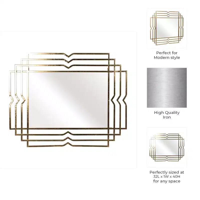 Mirror Metal Glass Iron Geometric Layered Frame 40 Gold Finish Wall Decor for Home Office Bedroom Living Room