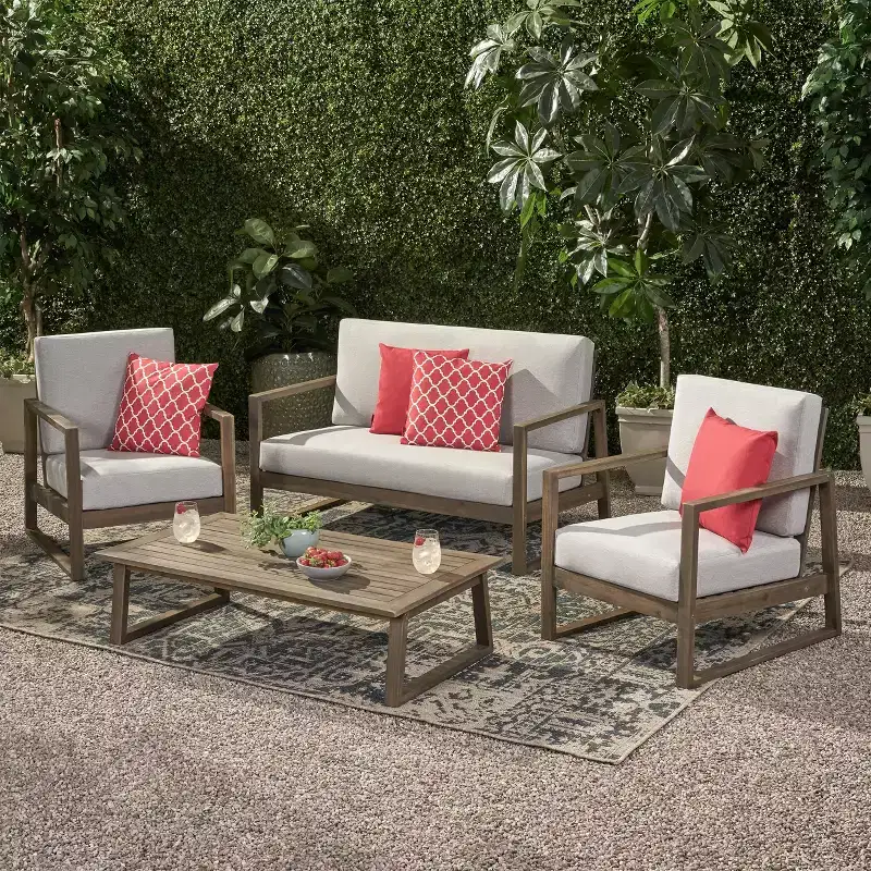 Christopher Knight Home Bringier Outdoor Acacia Wood 4 Seater Chat Set with Water Resistant Cushions