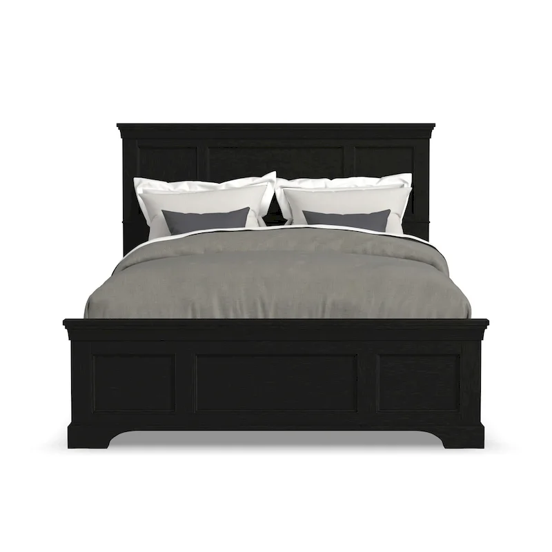 Queen Bed Frame in Black Finish, Hardwood and Engineered Wood, Box Spring Required