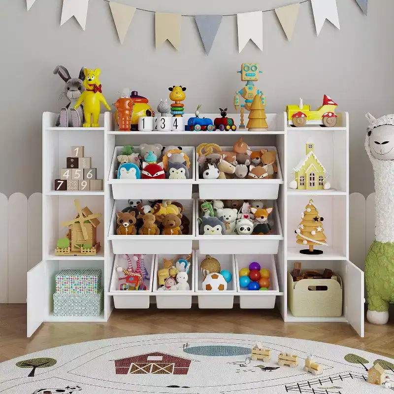 Kids Toy Storage Organizer with 8 Multi-Color Plastic Bins Perfect Toy Storage Solution Kid Bookshelf and Toy Storage for Study Room, Kids Room