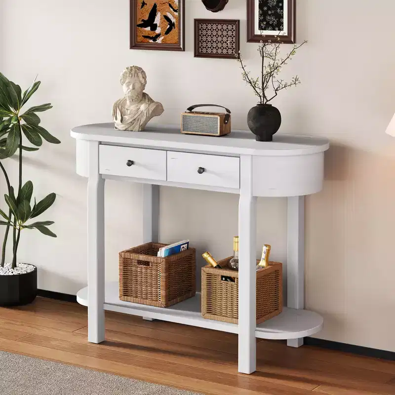 Clihome Elegant Retro Console Table with Curved Design and Smooth Glaze for Entryways, Living Rooms and hallways
