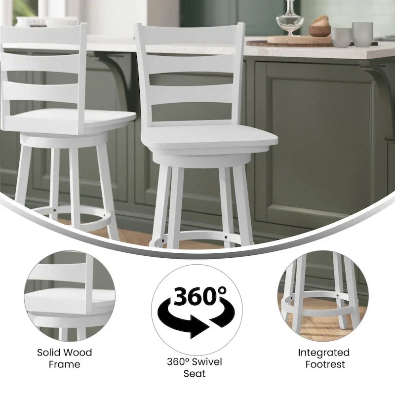 Ladderback Wooden Swivel Counter Stool with Footrest