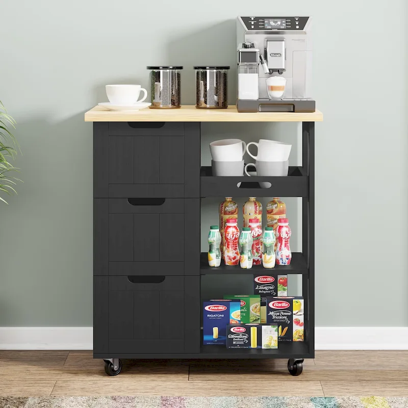 Futzca Kitchen Island Cart with 3 Open Shelves and 3 Drawers - N/A