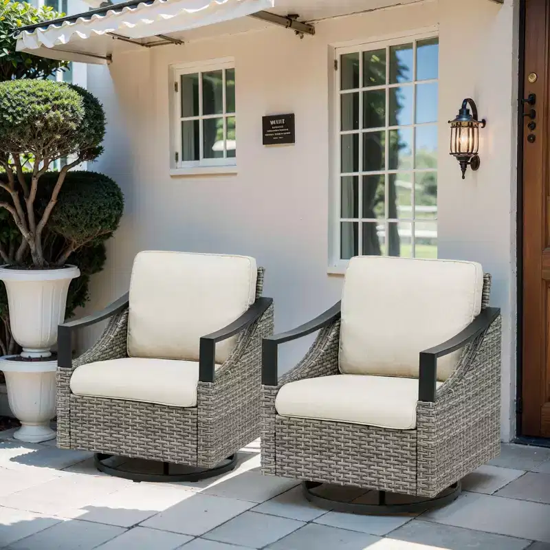 GDFStudio Moxie Outdoor Wicker and Steel Swivel Glider Chair with Cushions (Set of 2)