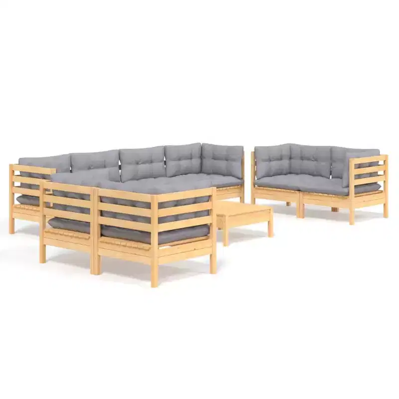 vidaXL Solid Pinewood Patio Lounge Set with Cushions Multi Colors