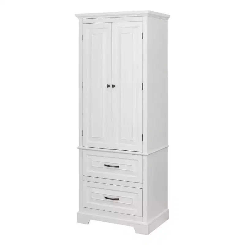 Wooden Linen Tower Cabinet with 2 Doors & 2 Drawers White