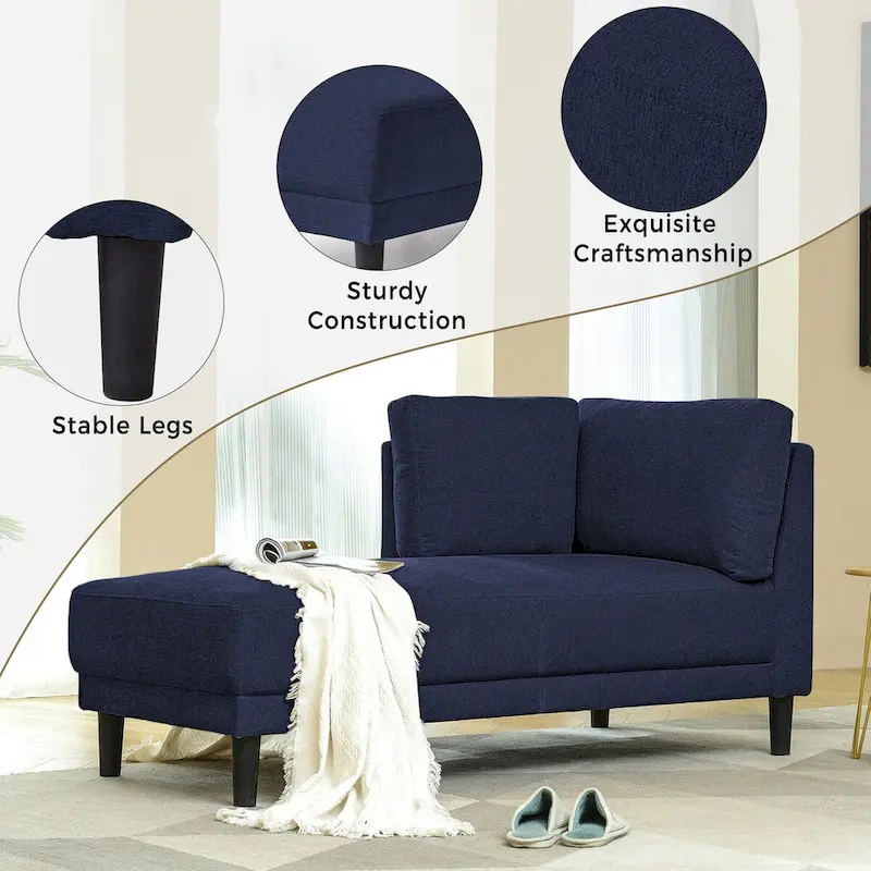 Mid-Century Modern Upholstered Chaise Lounge Sofa