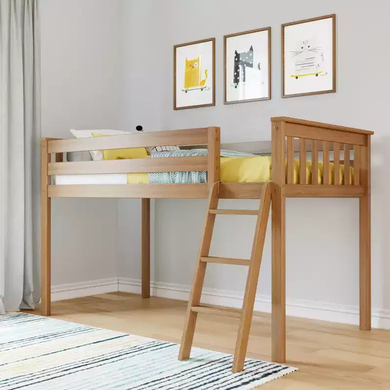 Max & Lily Twin Loft Bed, Solid Wood Loft Beds with Ladder for Kids, No Box Spring Needed