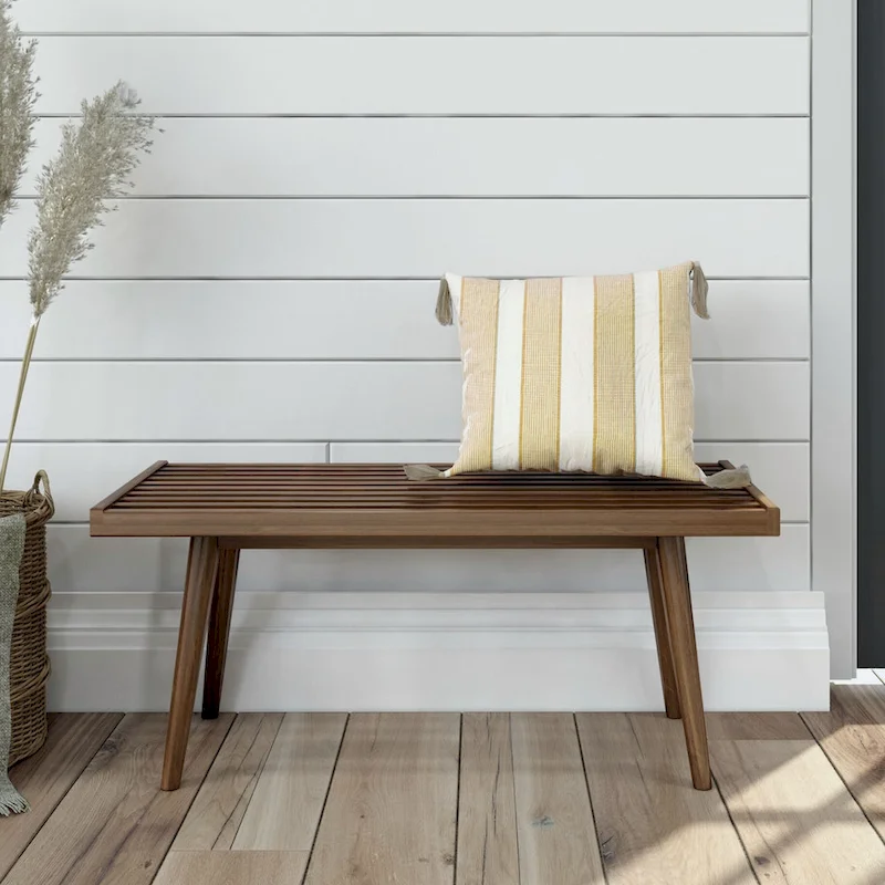 Plank and Beam Mid Century Single Wood Entryway Bench - 41.3 L x 16.5 W x 17.5 H