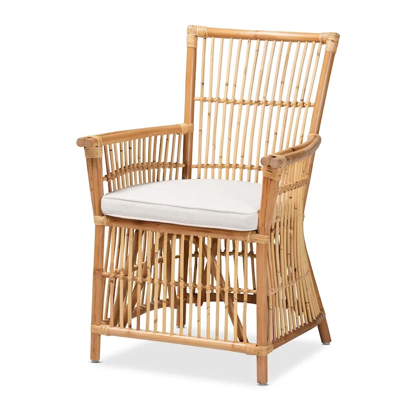 White & Natural Brown Rattan Bohemian Armchair – Seats 1