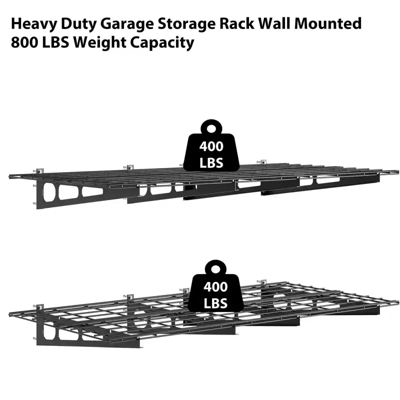 2-Pack Garage Shelving, Wall Shelf Garage Storage Rack Floating Shelves, 2x6FT Heavy Duty Wall Mounted Shelving, Metal Wall Shelves