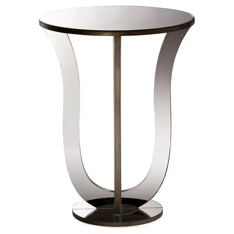 Kylie Modern and Contemporary Mirrored Side Table: Pedestal Base, Fully Assembled - Baxton Studio