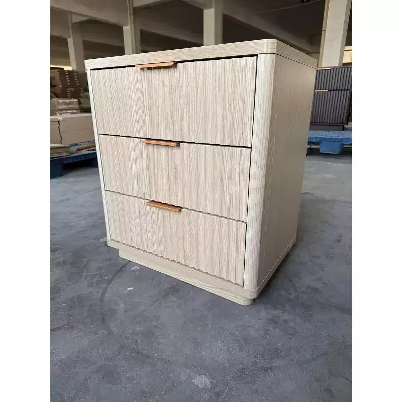Nightstand with 3 Drawers, Light Wood Bedside Table with Charging Station.