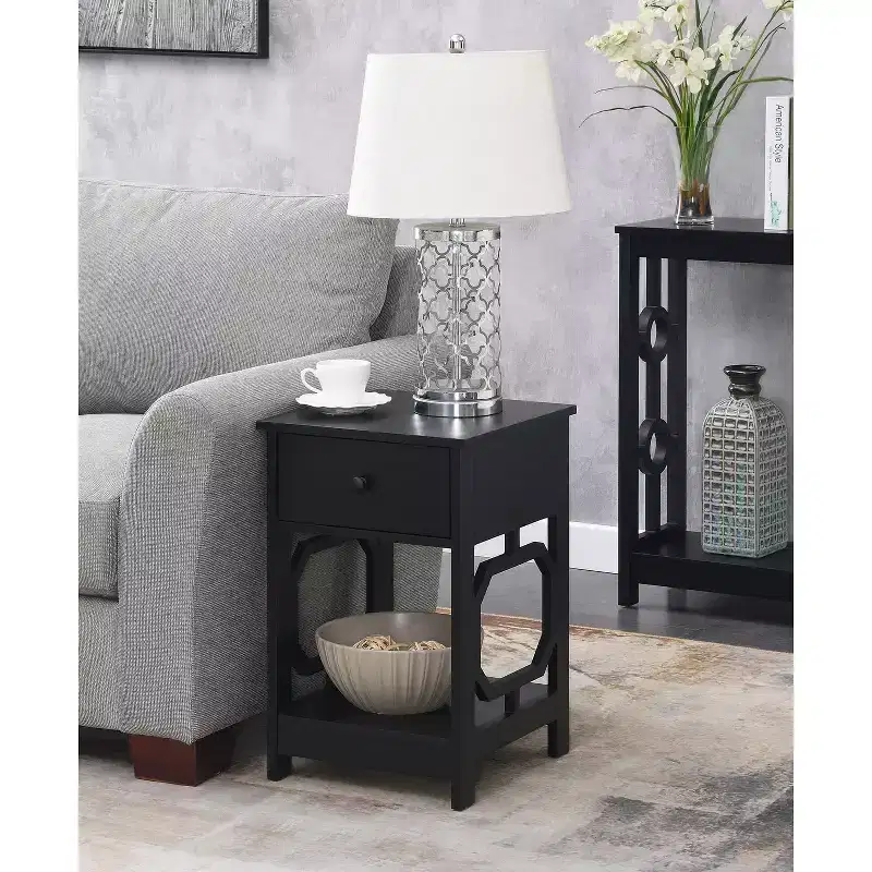 1-Drawer End Table with Octagon Side Design, Two-Tier Shelves, Stylish Accent Table for Bedroom Storage