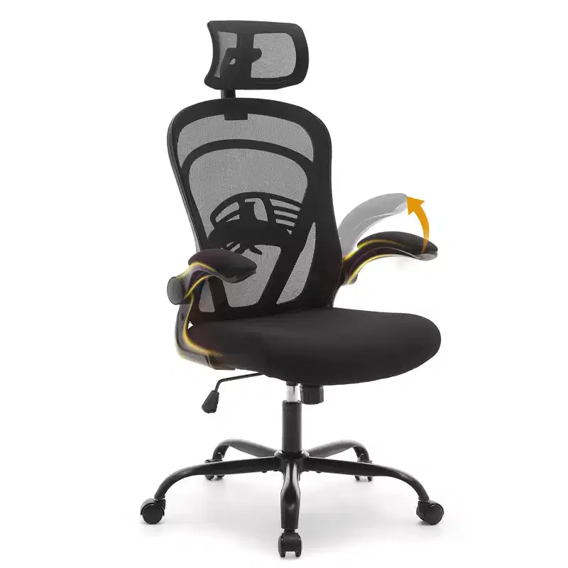 Ergonomic Office Chair  Flip-Up Armrests & Lumbar Support  Wide Seat Gaming Chair for Study/Bedroom/Home Office
