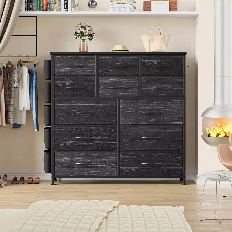 12 Drawers Dresser with Side Pocket,Steel Frame,Wood Top for Bedroom, Kids Room,Closet, Entryway