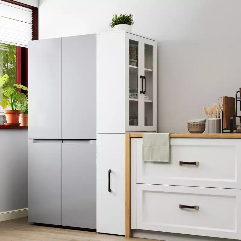 70.87 Inch Tall Display Storage Cabinet with Four-Tier Multi-Function Pull-Out Shelves and Double Glass Doors, Kitchen Storage Cabinet - Wood