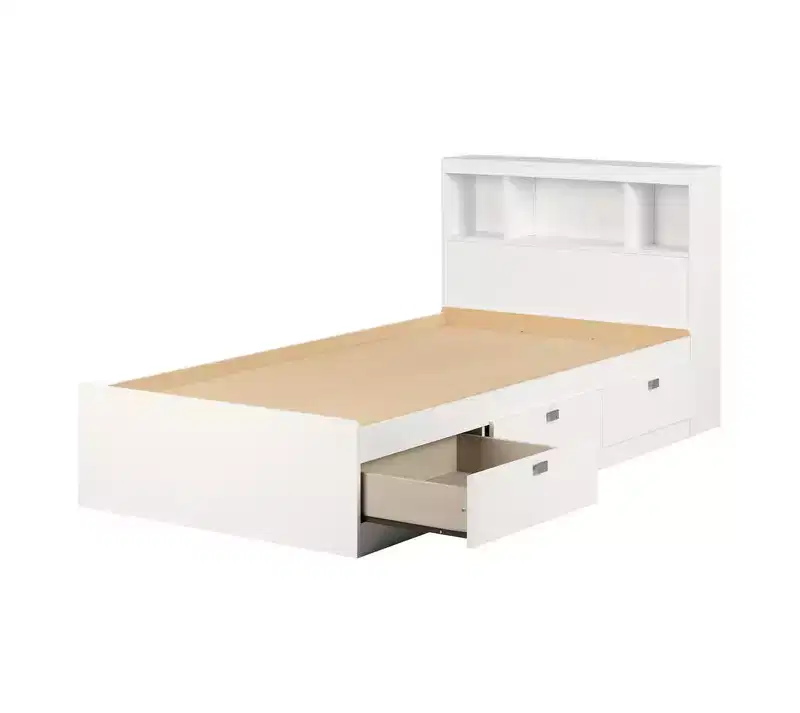 HomeStock 14.75 in.H Twin Size White with Bookcase Beds made of Particle Board Bed Frame