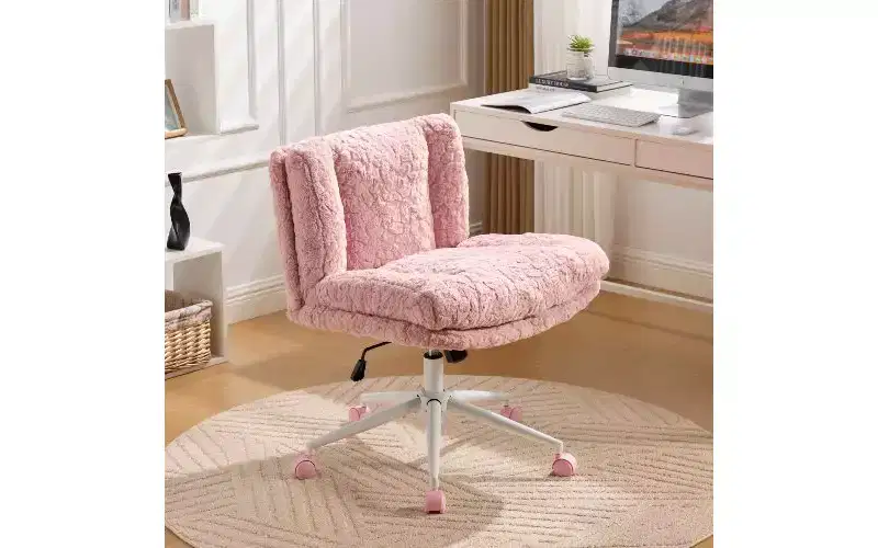 TUYOHW Plush Faux Alpaca Ergonomic Office Chair, 26.4 Wide Seat Home Office Desk Chair, Adjustable Swivel Vanity Chair with Metal Base