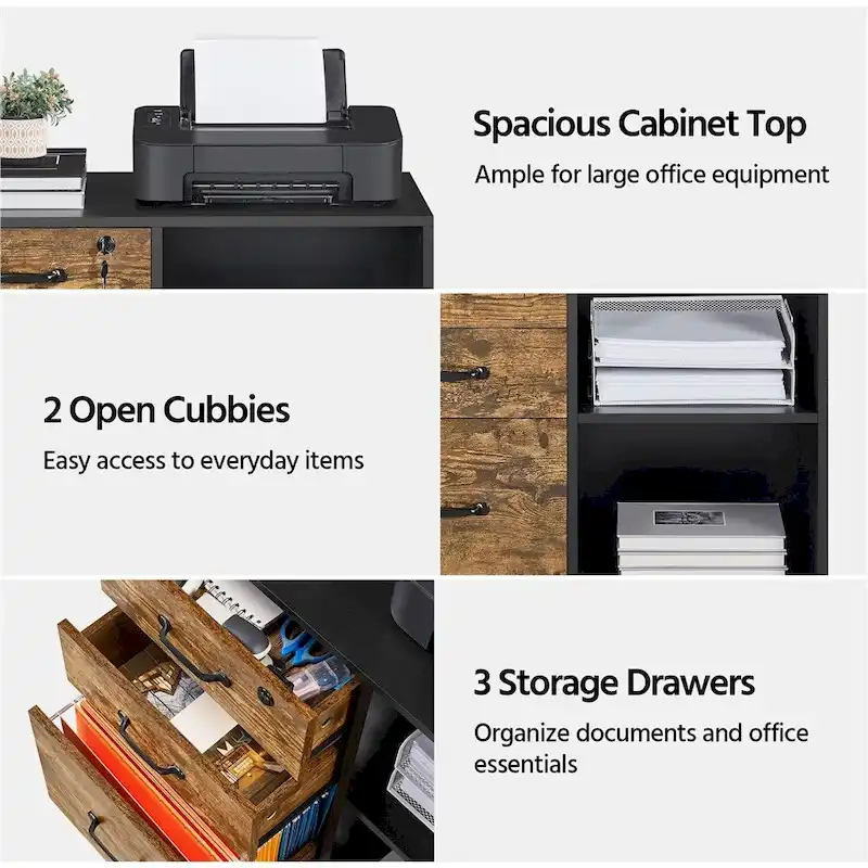 Rolling File Cabinet on with 3 Drawers and 2 Shelves