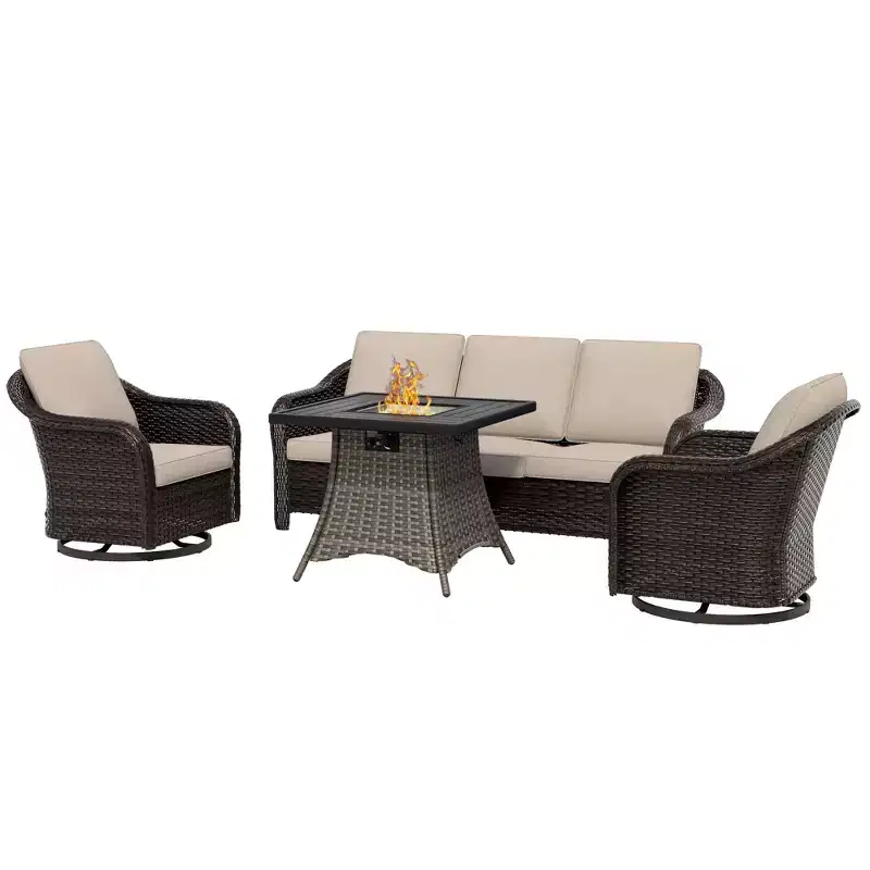 UPTIOT Outdoor Wicker Patio Conversation Furniture Set with Optional Fire Pit Table