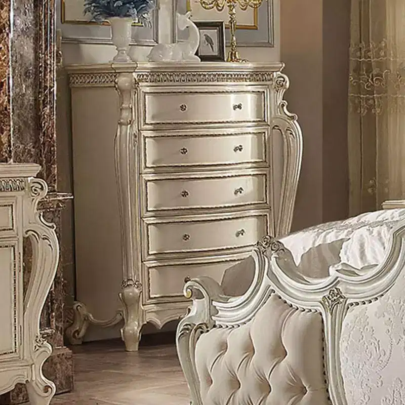 46" Picardy Chest Antique Pearl - Acme Furniture: European Style, 5 Drawers, No Assembly Required