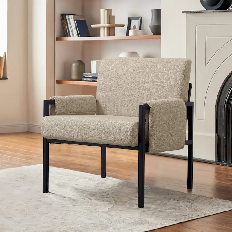 Upholstered Accent Chair with Metal Frame & High-Density Sponge – 330 lbs