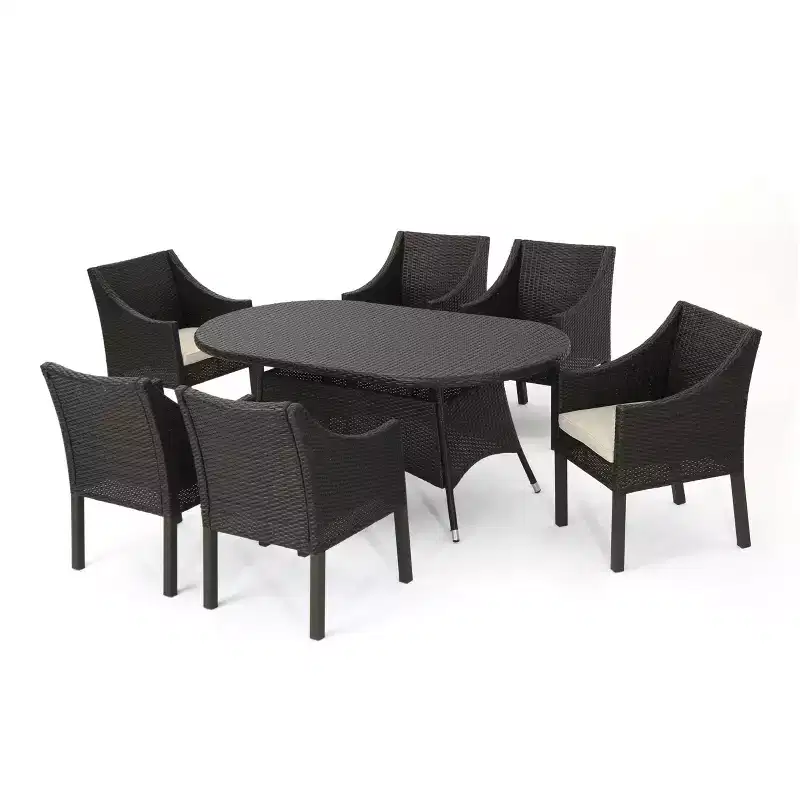 Christopher Knight Home Franco Outdoor Wicker and Iron 7 Piece Dining Set with Cushion