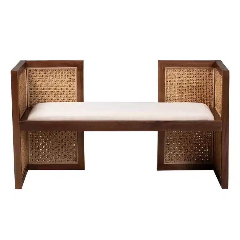 bali & pari Lovina Rattan and Acacia Wood Accent Bench Light Honey/Light Brown