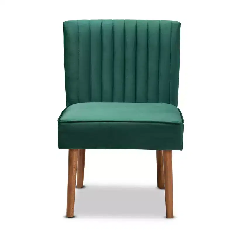 Velvet Upholstered and Wood Dining Chair -