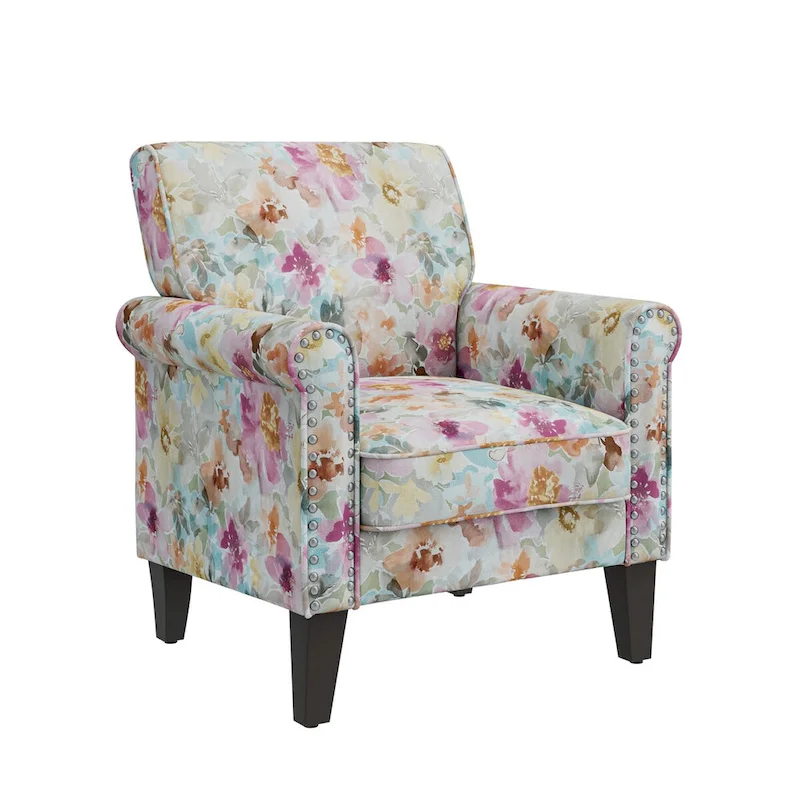 Herve Traditional Rolled Arm Accent Chair with Pewter Nailheads