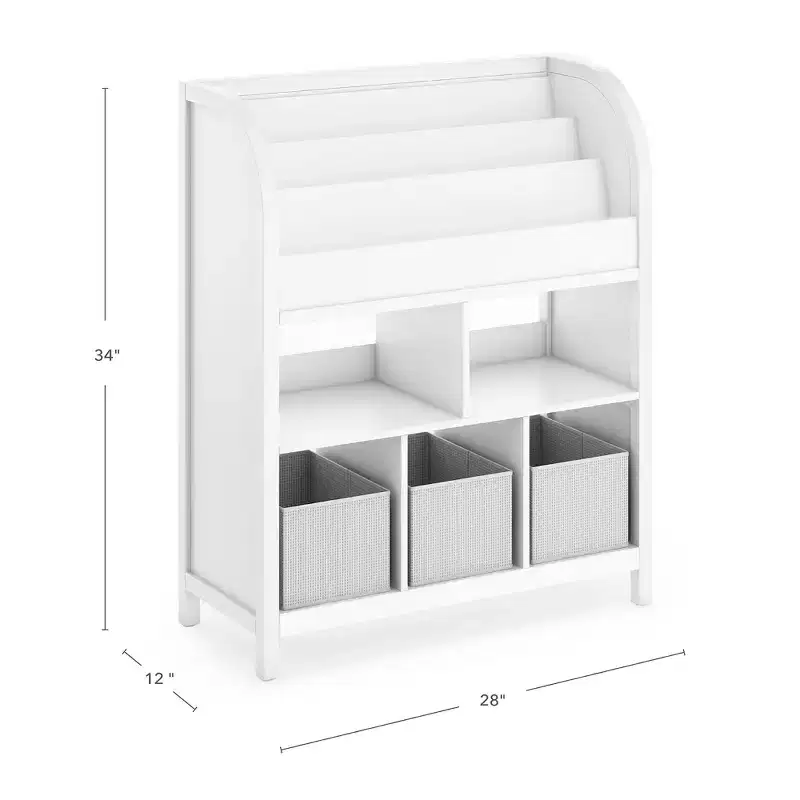 Martha Stewart Kids' Jr. Book and Bin Browser: Children's Bookshelf, Toy Storage with Book Display with Fabric Bins