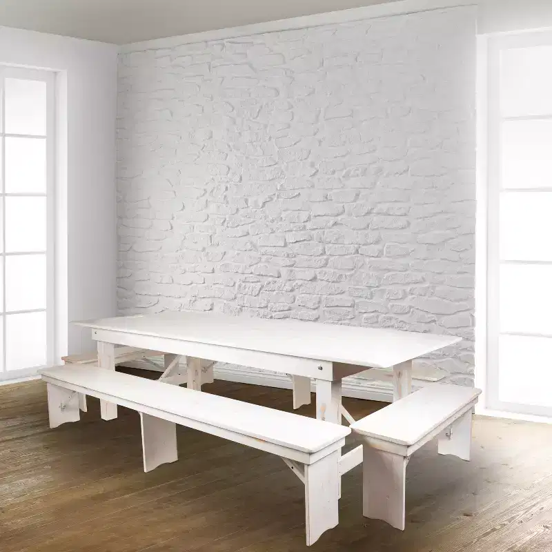 Emma and Oliver 8' x 12 Antique Rustic Solid Pine Folding Farm Bench - Portable Bench