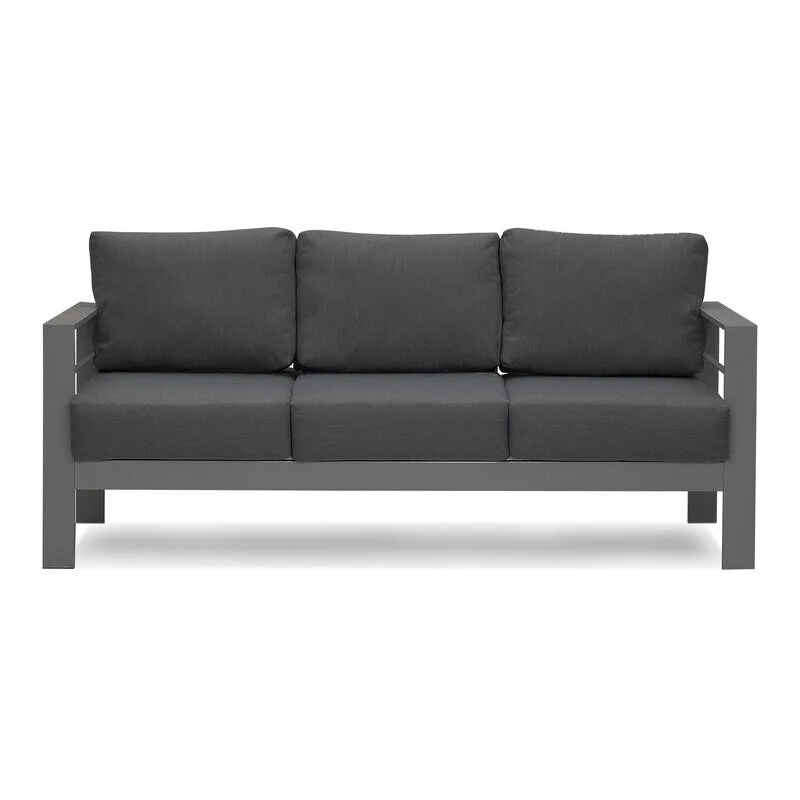 5-Pieces Aluminum Conversation Set Modern Grey Metal sectional Sofa with Dark Grey Cushions - 73x26x32