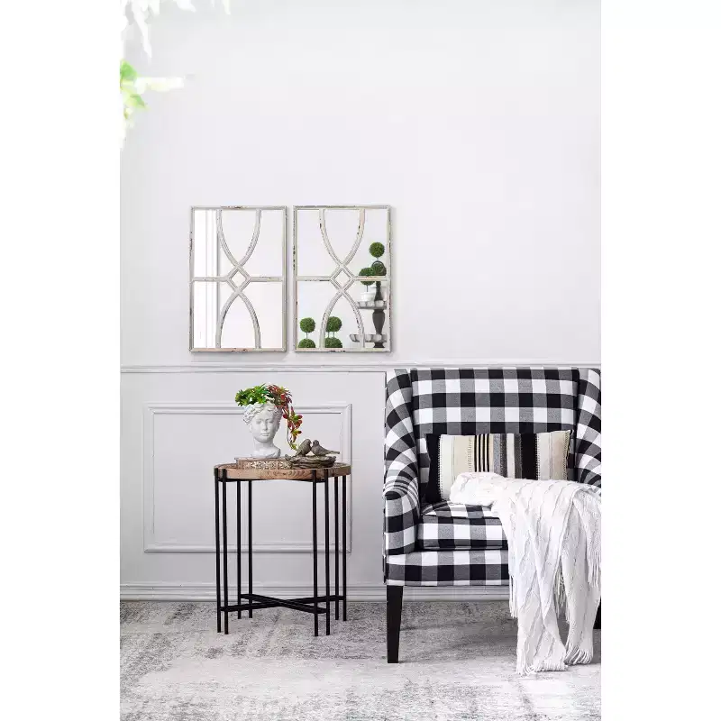 16 x 23 Inch Rectangular Wooden Wall Mirror with Distressed White Frame Set of 2