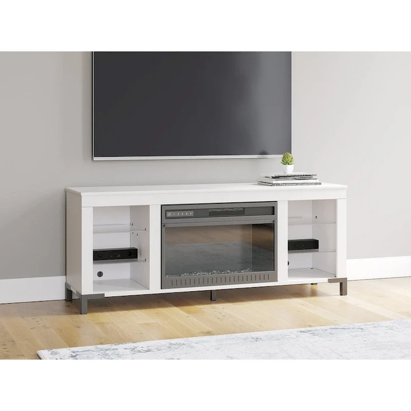 White TV Stand with Electric Fireplace, 1-Person, 60