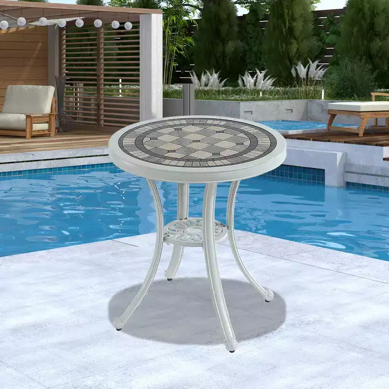 CLIHOME 24 Round Cast Aluminum Patio Outdoor Bistro Table Dining Table