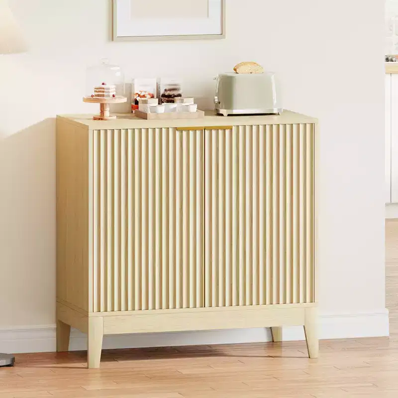 Oak / Oak Ash Fluted 2-Door Buffet Cabinet – Mid-Century Sideboard
