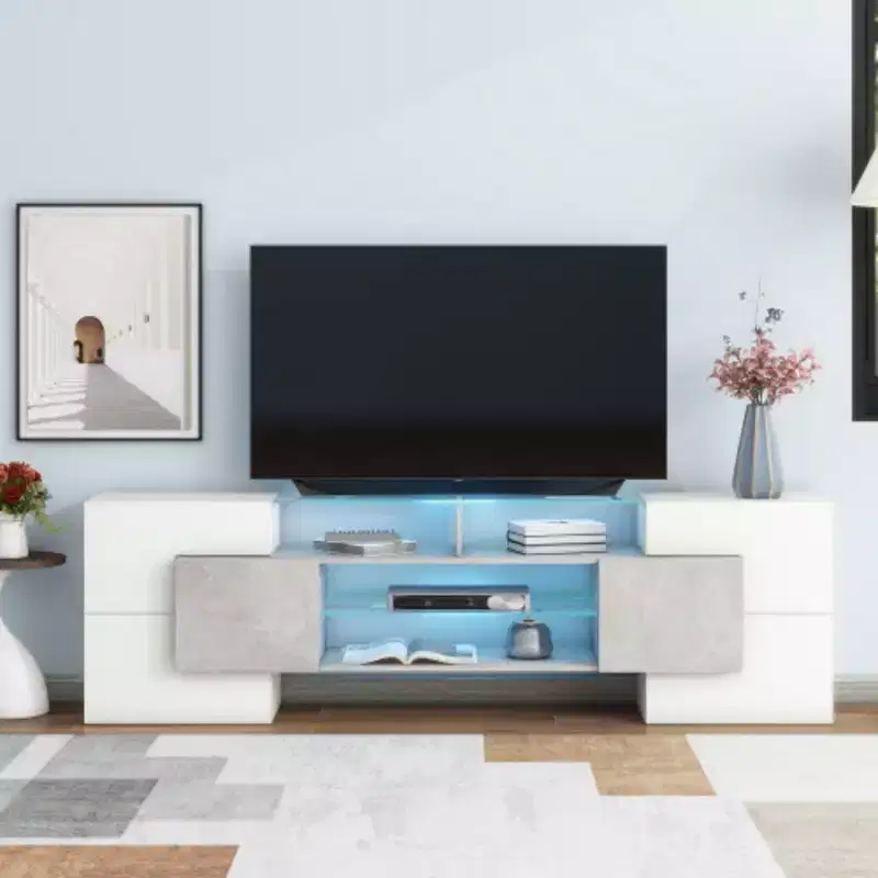 Fluted Nightstand with Charging Station, 2 Silent Drawers & Storage Shelf