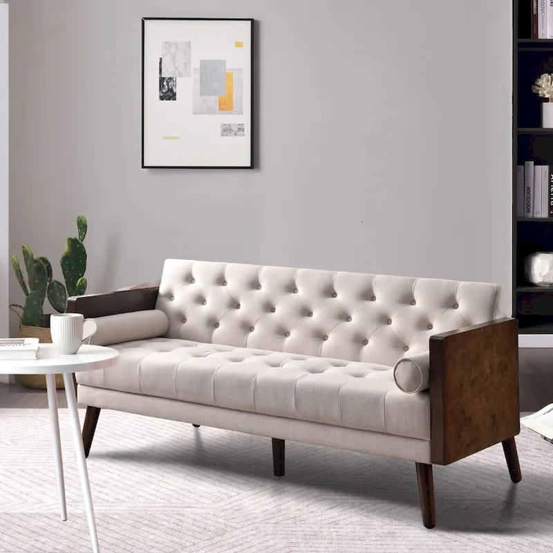 70 inch Futon Sofa Bed, Convertible 2 in 1 Love Seat Sleeper Sofa with 2 Throw Pillows