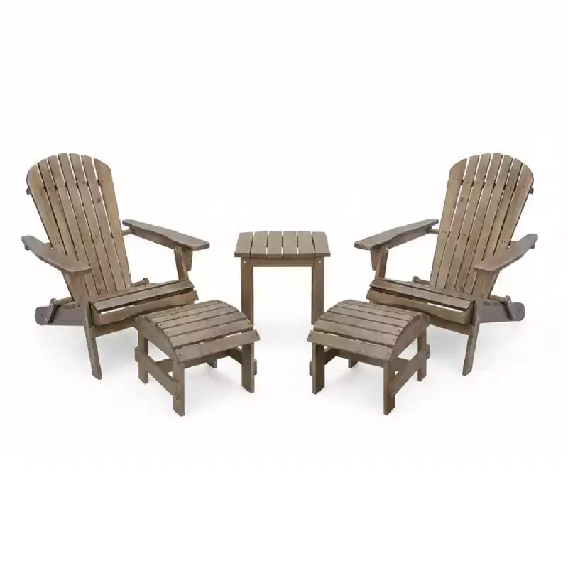 Folding Large Size Adirondack Chair Pine Wood with Ottoman and End Table