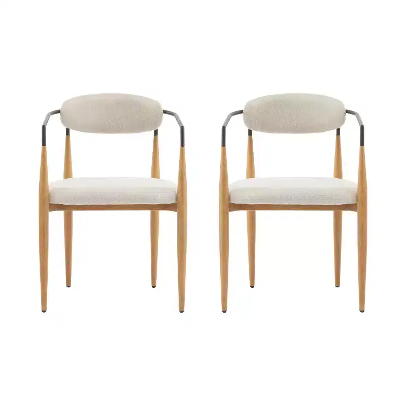 Christopher Knight Home Set of 2 Eva Modern Upholstered Iron Dining Chairs with Curved Open Back Beige/Light Brown