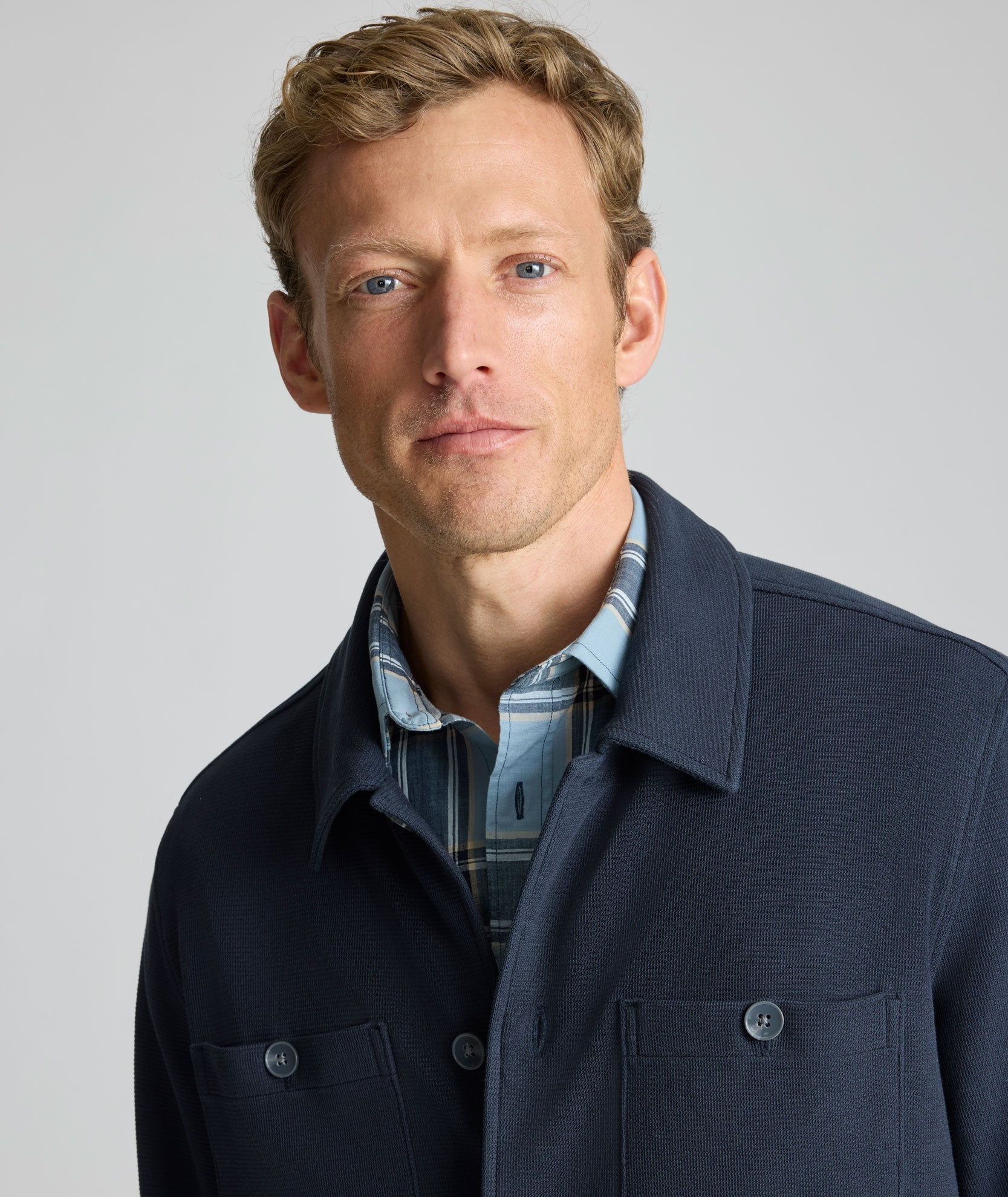 Knit Cotton Overshirt (Navy)